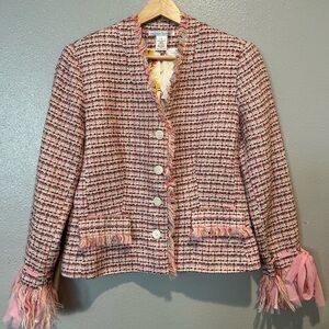 Pink Tweed Blazer with Fringe